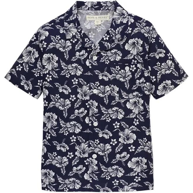 Hope & Henry Boys' Hibiscus Linen Short Sleeve Camp Shirt
