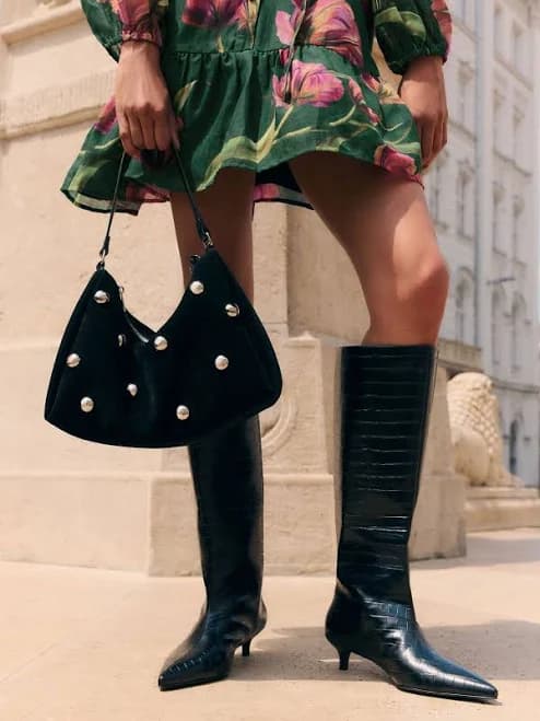 Suedette Studded Shoulder Bag