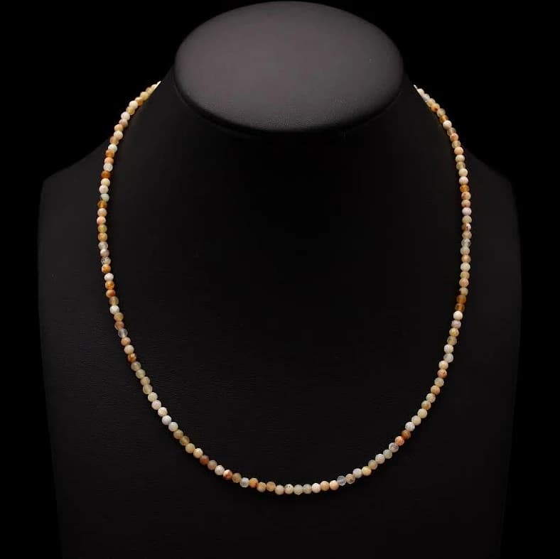 Micro Faceted Round Yellow Opal Beaded Necklace