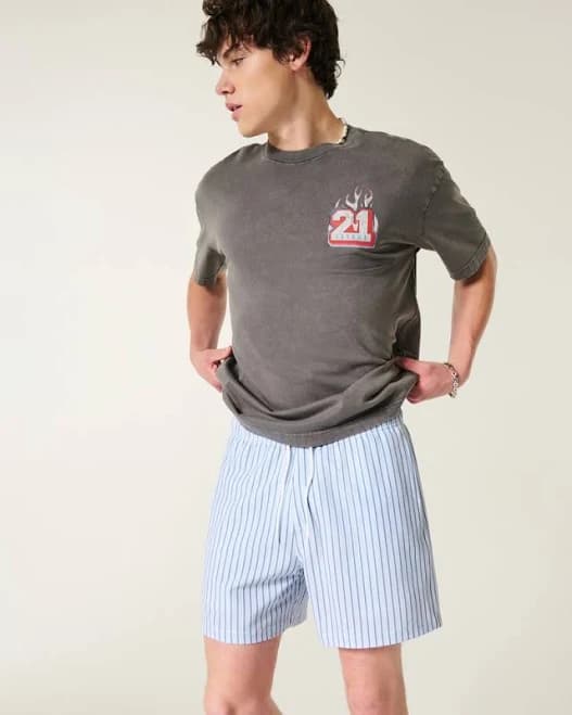 Hollister Men's Mid-Thigh Seersucker Swim Trunks