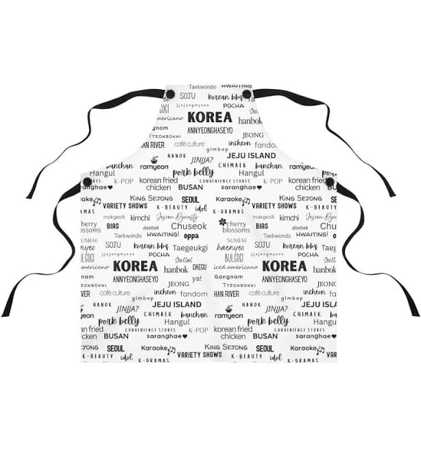 Korean Apron, Fun Korean Word Collage Apron, Gift For Chef, Kitchen Decor, Korean Christmas Present, Korean Food