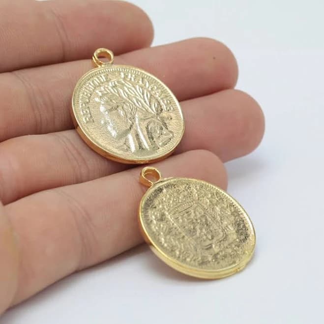 28x35mm 24K Shiny Gold Plated Medallion Republique Francaise France Necklace Pendant Bracelet Earring Charm Bails Findings GLD-364