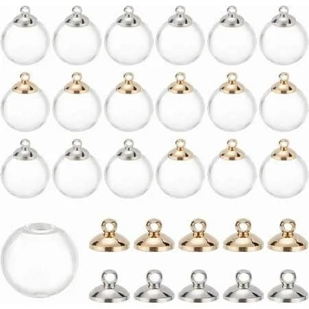 30pcs Mini Clear Glass Globe Bottle Ornaments Wish Glass Ball Bottles Hanging Fillable Ball Vial