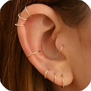 Small Thin Hoop Earrings for Women,Tiny Huggie Hoop Rings for Cartilage,Helix,Targus,Conch,Nose,22g/24g/20g,14K Gold Filled/Sterling Silver/Rose Gold,5mm/6mm/7mm/8mm/9mm/10mm