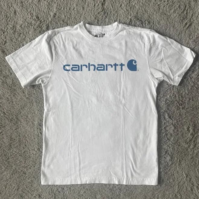 Men’s Carhartt Loose Fit Heavyweight White Blue Logo Graphic T Shirt