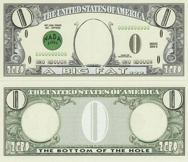 10 Novelty Zero Dollar Bills Funny Gag Gift