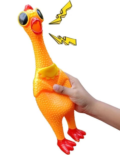 Rubber Chicken Toy - Orange Design - Squeaky Fun Screaming 12.5 Inch