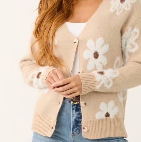 Fuzzy Soft Knit Floral Cardigan