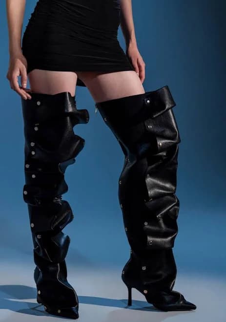 Akira Azalea Wang Swelcie PU Stiletto Boot with Gold Hardware