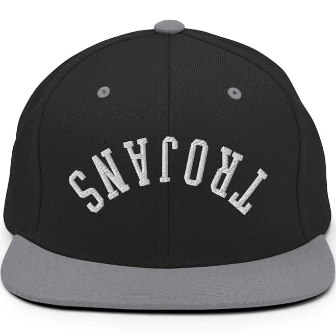 Upside Down Trojans Embroidered Snapback Hat