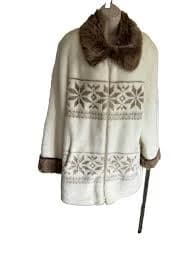 NEW SM2 Woman luxurious white fur Winter coat/jacket brown fur collar zip XL