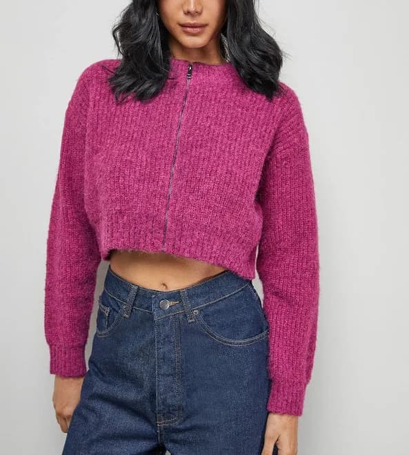 Warehouse Women's Zip Up Rib Crew Cardigan