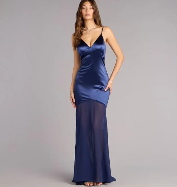 Windsor Kayla Satin Open Back Chiffon Dress