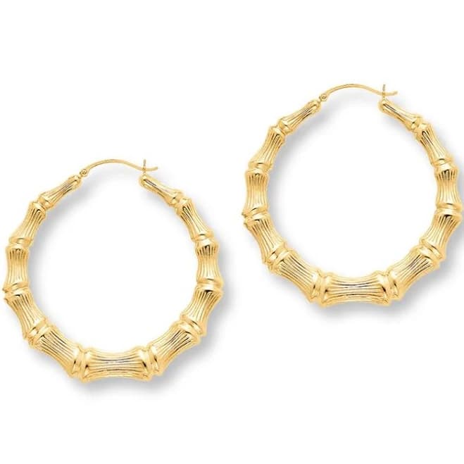 14K Yellow Gold Bamboo Hoop Earrings