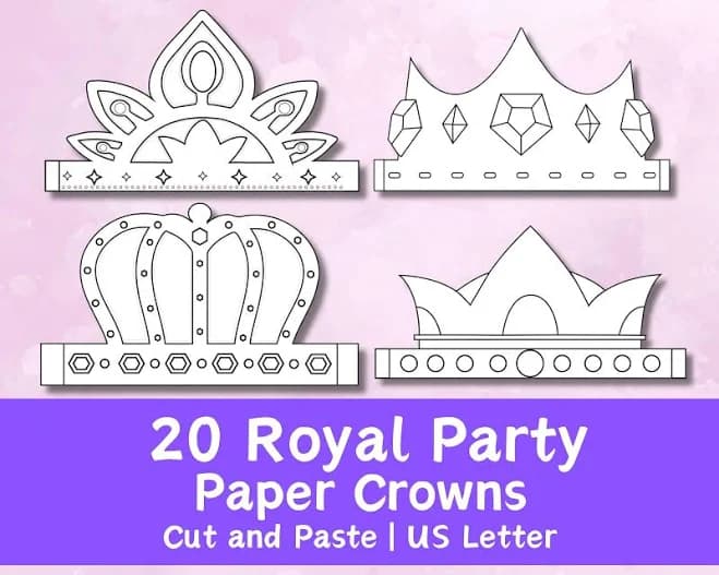 Paper Crown Craft, King Queen Hat Coloring, Princess Royal Celebration Party Bag Filler, Prince Dress-up Role Play, Color Printable Activity