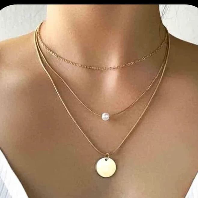 Vintage Layered Pearl Coin Necklace Gold Pearl Pendant Necklace