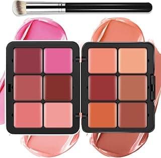 12 Colors Cream [Blush] Makeup Palette for Cheeks - All in One Blush Makeup Palette Kit with Brush, Natural Matte Long Wearing, Waterproof Blendable Face Make Up Pallete (#01)