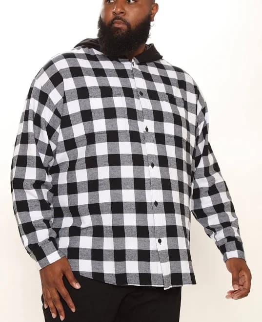 Fashion Nova Men's Good Luck Hooded Plaid Flannel Shirt