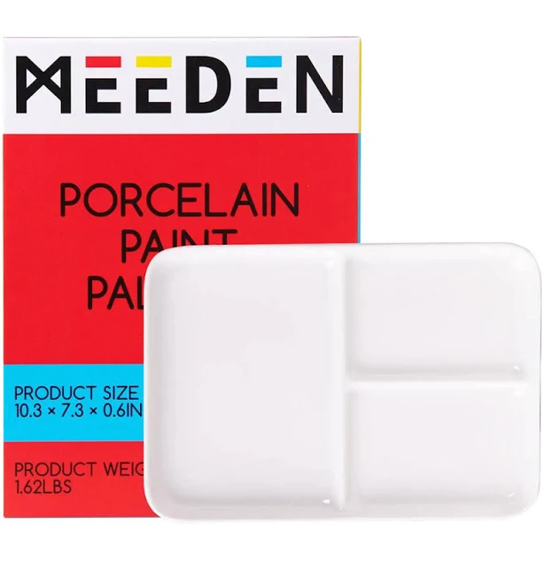 MEEDEN Ceramic Artist Paint Palette, Rectangle Porcelain Watercolor Palette, 10'' x 7'' Ceramic Mixing Tray for Goua White