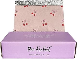 Cherry Pattern Pop Up Hair Foils - 100 Pre-Cut Embossed Aluminum Foil Sheets, 5x10.75 Inch for Professional Hair Highlighting, Coloring & Salon Use