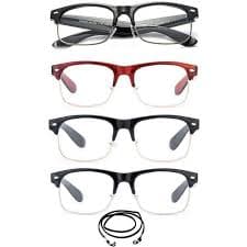 4 Pack Vintage Style Half Rim Large Size Rectangular Reading Glasses Comfortable Stylish Simple Reader for Men - Walmart.com