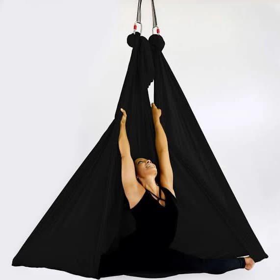Aerial Yoga Hammock Set with Rigging Equipment - Professional Kit Black / 4 Meters/4.4 Yards