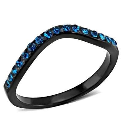 Slickblue Women's Stainless Steel Blue Zircon Stack Look Ring