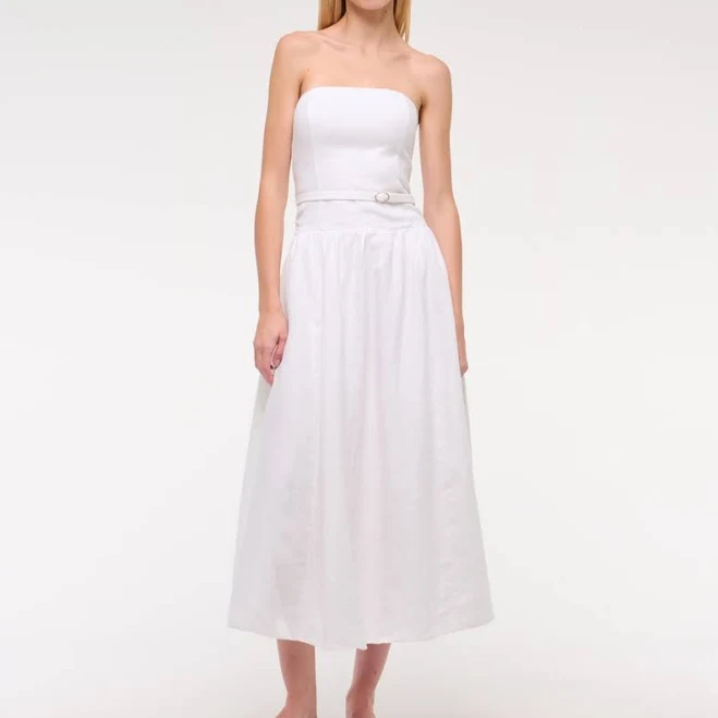 Abercrombie & Fitch Women's Premium Linen Drop-Waist Belted Midi Dress