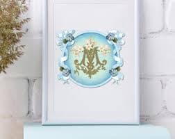 Virgin Mary Monogram Print – Gold M With Lilies (digital Download) - Etsy