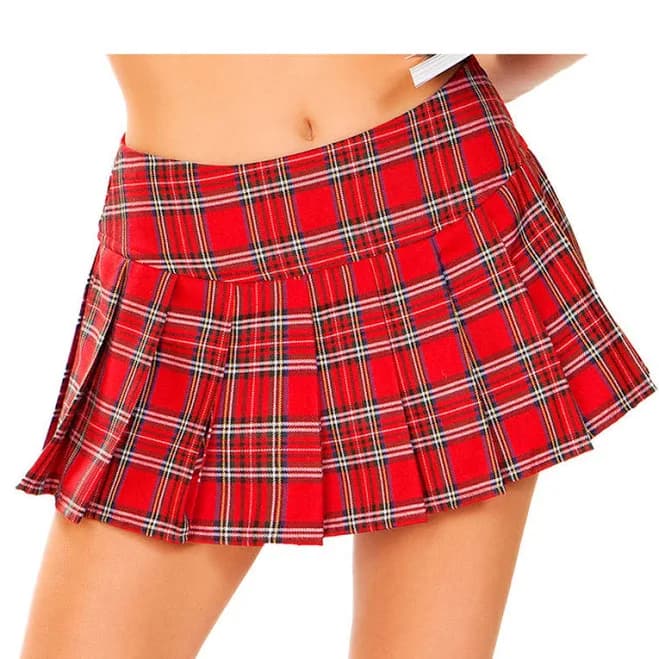 Pleated Red Plaid Skirt