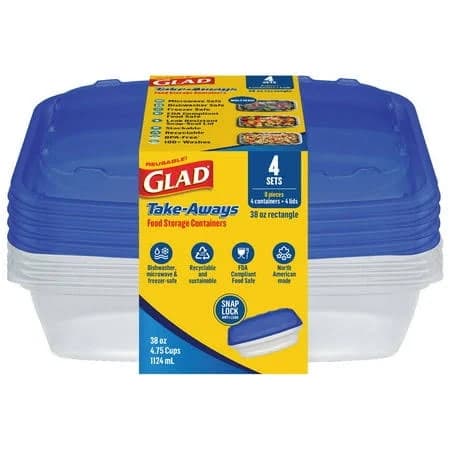 Glad Take-Aways Rectangle Food Storage Containers, 4 pk - 38 oz, Green