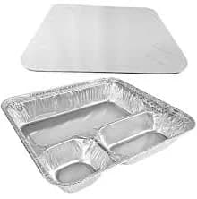 PACTOGO Large 3-Compartment Oblong TV Dinner Aluminum Foil Pan w/Board Lid 10/PK