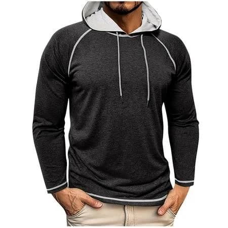 Shomport Mens Hoodies Raglan Sleeve Drawstring Lightweight Athletic Pullover Shirts Outdoor Basic Hooded Sweatshirts, Men's, Size: XL, Black
