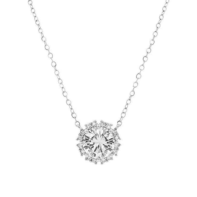 Primrose Silver-Plated Cubic Zirconia Halo Pendant Necklace