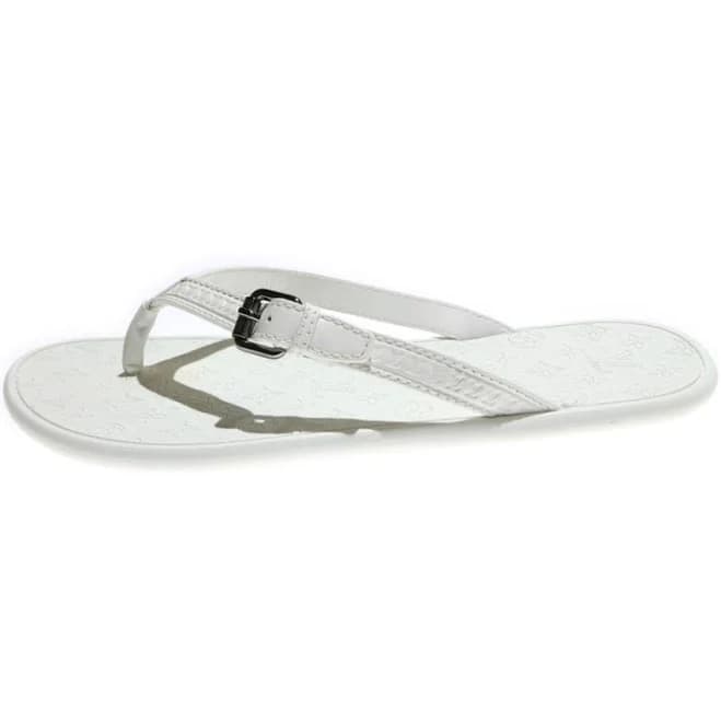 Louis Vuitton Monogram Leather Rubber Strap Flat Sandals Shoes White