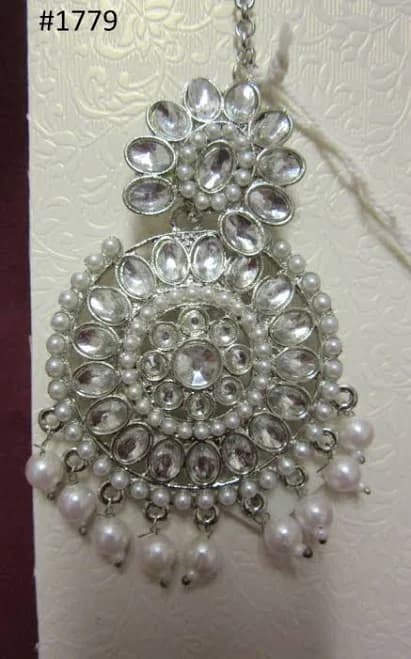 Tikka Indian Designer Maang Silver Stones Pearl Beads #3051779 - Girls Accessories