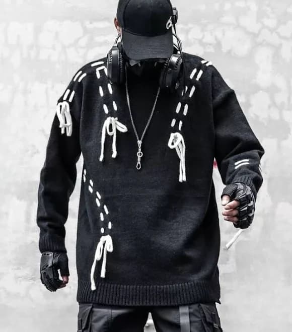 Color Block Drawstring Round Neck Sweater for Men