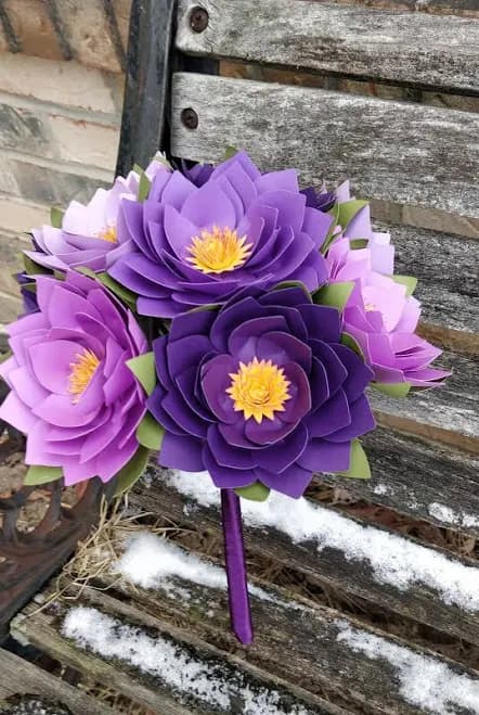 Custom Lotus Wedding Bouquet. Bridal, Bridesmaids, Boutonnieres, Corsages. Paper Lotus