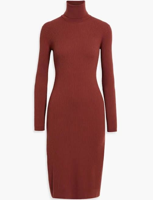 Ribbed Wool-Blend Turtleneck Midi Dress