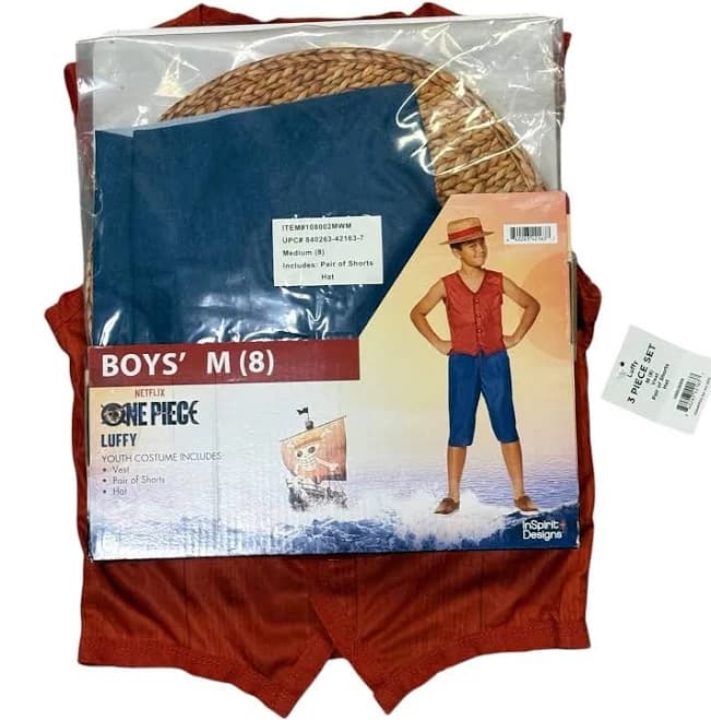 Netflix One Piece Monkey D. Luffy Child Costume Vest Shorts Hat Medium 7 - 8