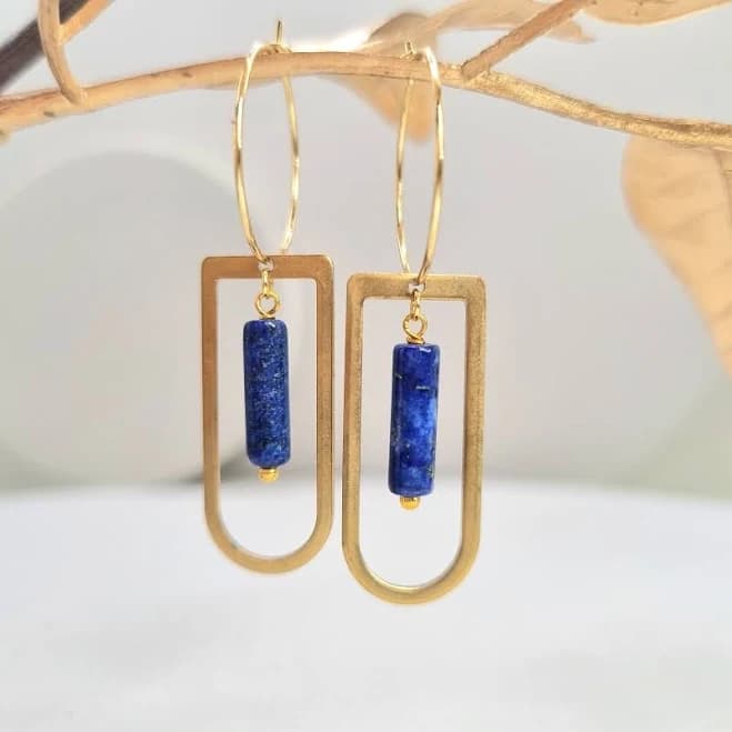Gold Dangle Lapis Lazuli Earrings