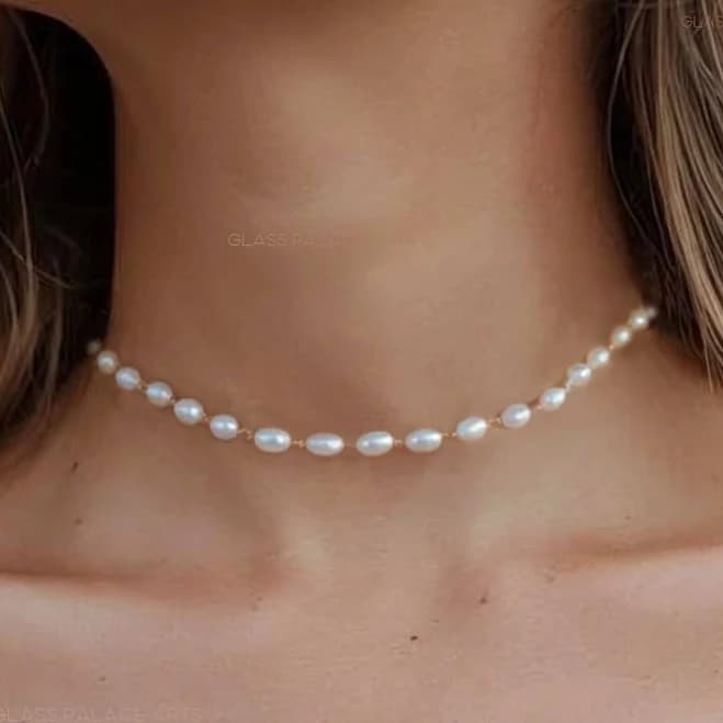 14K Gold Fill Chain Choker Necklace with Freshwater Pearls
