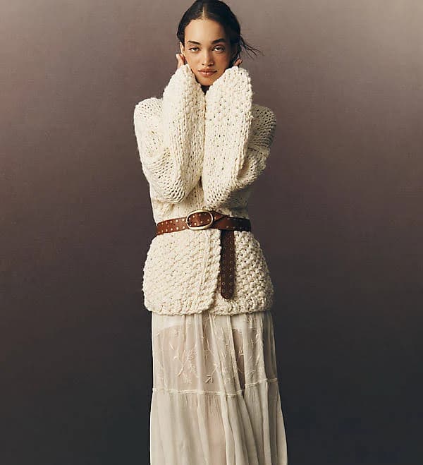 Anthropologie Hand-Knit Chunky Cardigan Sweater