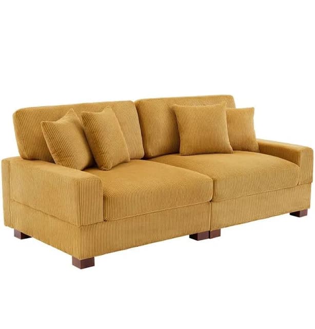 Uixe 83 in. Square Arm Corduroy Fabric Upholstered Sectional 2-Seats Sofa with Four Pillows