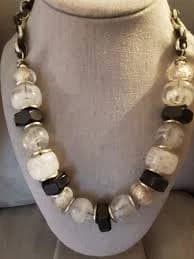New York & Company Black & White Chunky Beaded Statement Necklace