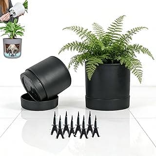 GreenShip 2pcs Plant pots, self Watering pots for Indoor Plants (Black, 4.7in+6in)