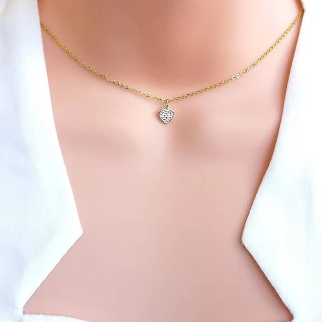 Dainty Gold Heart Pendant Necklace with Clear CZ