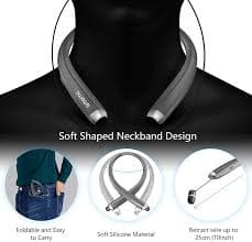 Bluetooth Headphones, AMORNO Foldable Wireless Neckband Headset with Retractable Earbuds, Sports Sweatproof Noise Cancelling Stereo Earphones with Mic (Grey) : Amazon.com.au: Electronics