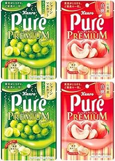 Kanro Japanese Puré Gummy Candy Premium Assortments 1.90oz(54g) Pack Of 4 Shine Muscat Sparkling/Yamanashi White Peach