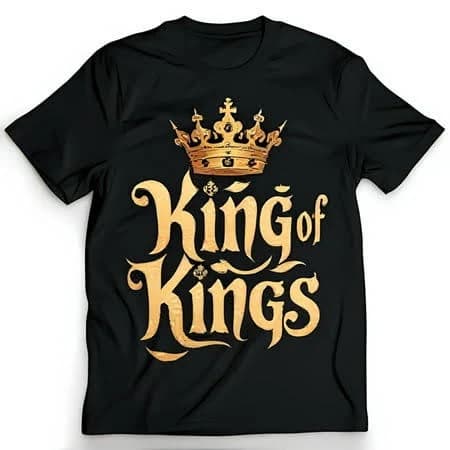 JUNFPRINTEE Unisex Graphic T-Shirt with Golden Crown & King of Kings Design